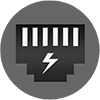 Symbol PoE – Power over Ethernet (RJ45-Stecker mit Blitzsymbol)