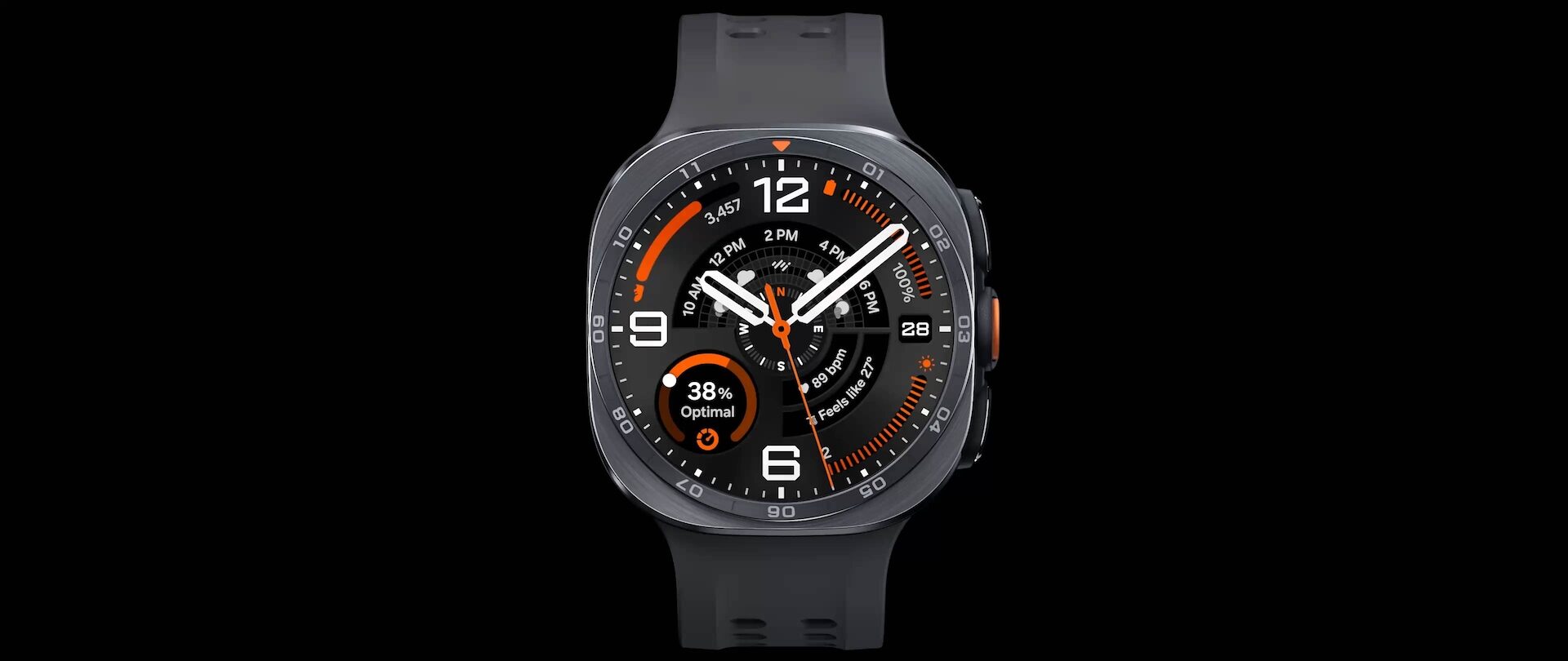 Galaxy Watch Ultra2 v barvě Titanium Gray s černým řemínkem Marine Band