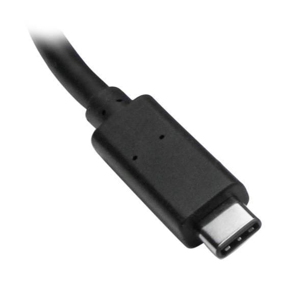 Foto eines USB-Type-C-Steckers – schwarzer Stecker mit ovalem symmetrischem Anschluss am Kabel