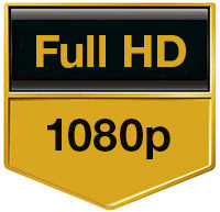 Full HD 1080p Auflösungs-Symbol – goldenes Abzeichen mit schwarzem Text