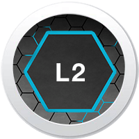 Symbol für L2-Cache des Prozessors – hexagonales Icon mit der Aufschrift L2 auf dunklem Hintergrund