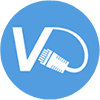 VLAN-Unterstützung Icon – blaues rundes Symbol mit den Buchstaben VD und Netzwerkstecker