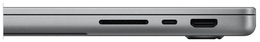 Pravá strana 14palcového MacBooku Pro - slot SDXC, port Thunderbolt 5 a HDMI
